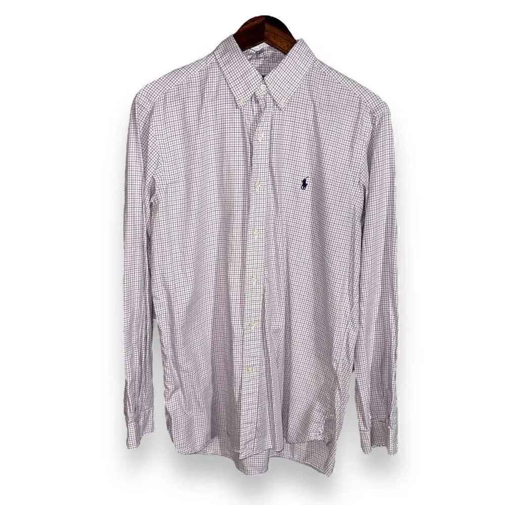 Polo Ralph Lauren White & Purple Check Button Down Shirt 15.5 M
